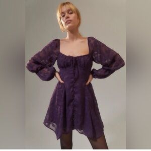 Urban Outfitters Wisteria Purple Dress Puff Sleeve Whimsical Milkmaid